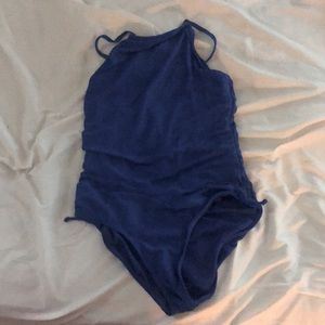 Dark blue kids one piece bathing suit.